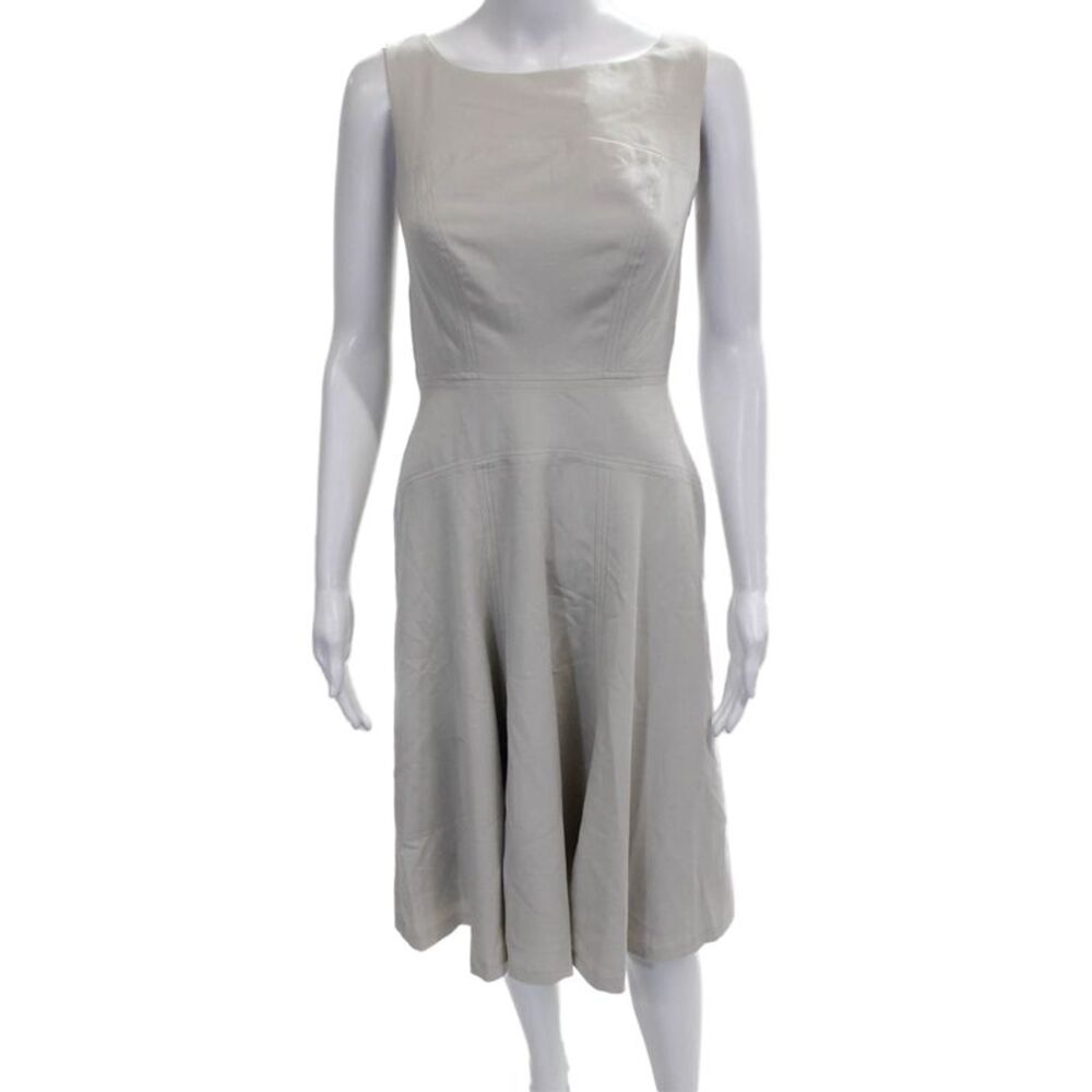 Andrew Marc Women Fit & Flare Beige Dress Boat Neck Sleeveless Zip Size 4